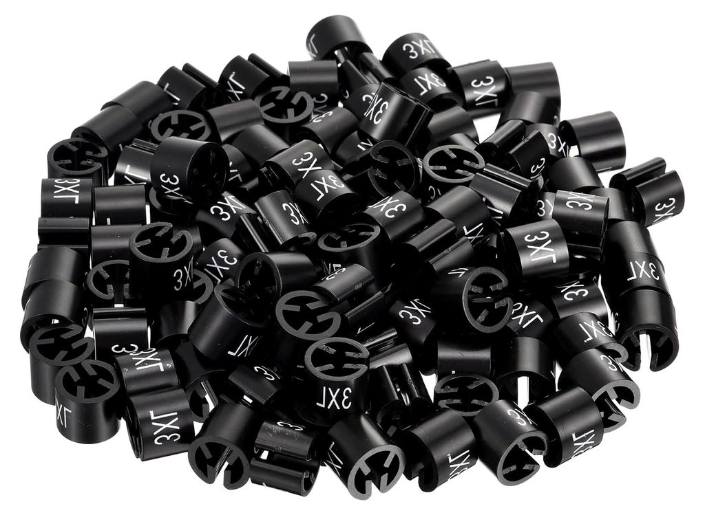 Kleiderbügel Marker 3XL Größenetikett Passend für 3mm Stange Schwarz für die Farbcodierung von Kleidungsstücken, Packung mit 150