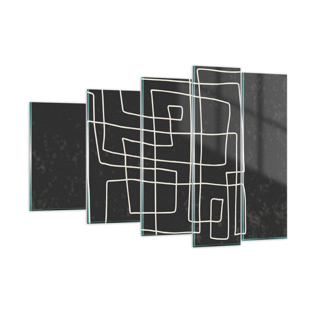 Bilder auf glas - 5 Teile - Schwarzweiß Labyrinth Linie - 150x100cm - Glasbilder - Wandbilder - Bilder - Wanddekoration aus Glas - Glas Bilder - W...