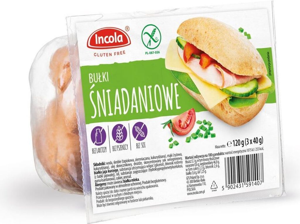 GLUTENFREIE FRÜHSTÜCKSBRÖTCHEN (3 Stück) 120 g – INCOLA Produktbild 