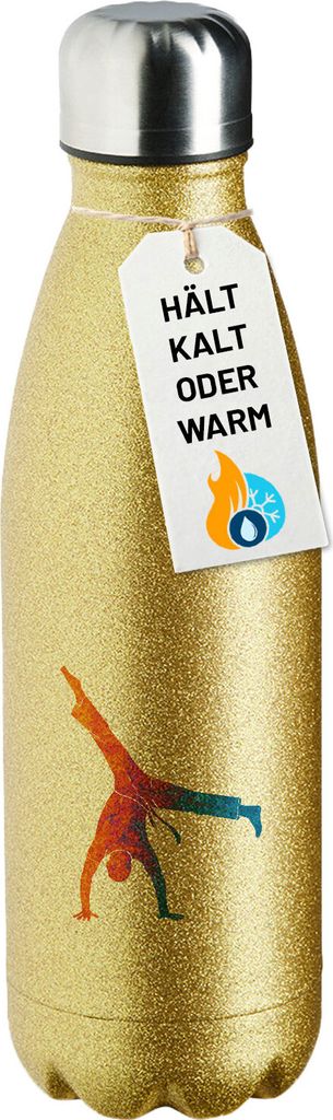 Huuraa Trinkflasche Capoeira bunte Silhouette 500ml Gold Edelstahl Wasserflasche Trinkflasche Geschenkidee
