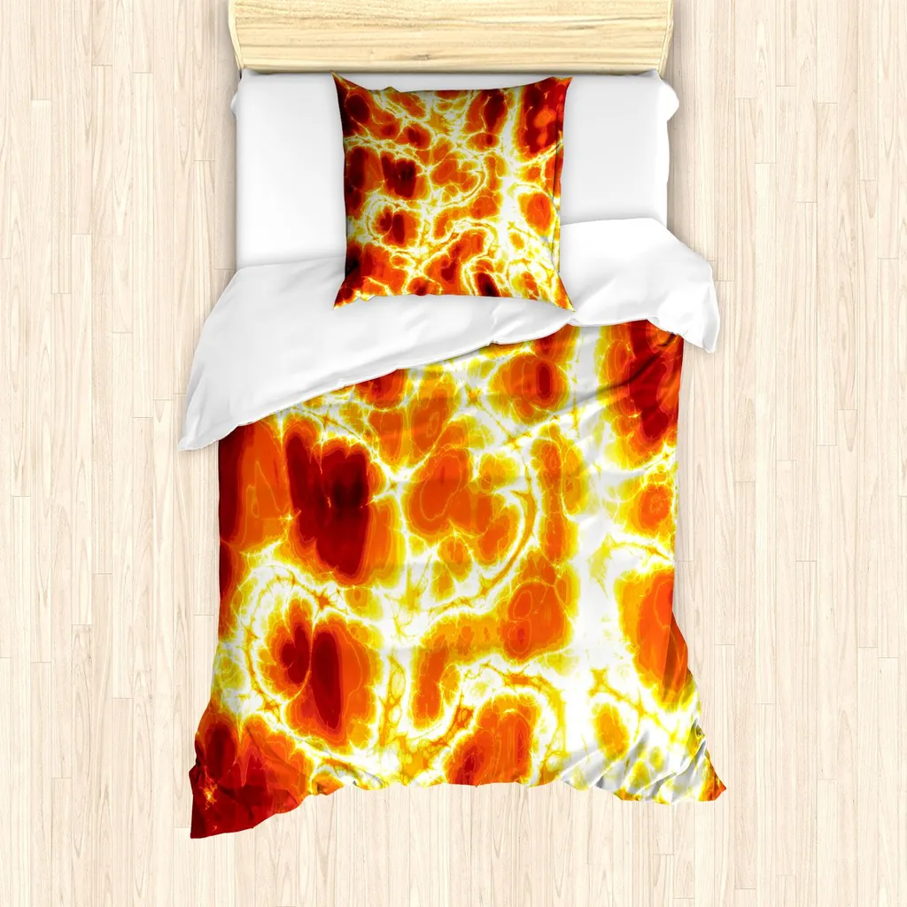 ABAKUHAUS Set copripiumino arancione bruciato, lava incandescente, fiamme di fuoco, magma vulcanico incandescente, 135 x 200 cm + 80 x 80 cm, arancione giallo