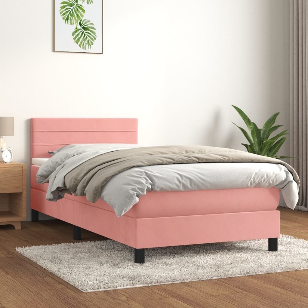 The Living Store Boxspringbett mit Matratze Rosa 90x190 cm Samt