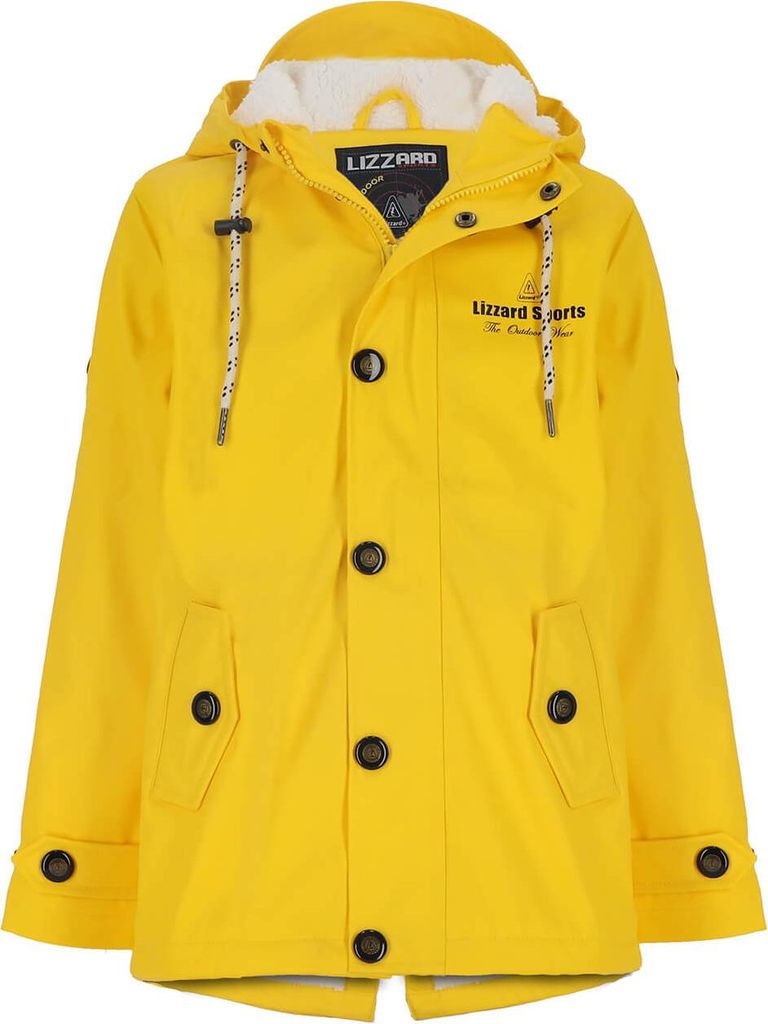Lizzard Sports Kinder Regenjacke lang mit Teddy-Futter - Warmer Regenmantel unifarben in Gelb Größe 164-170