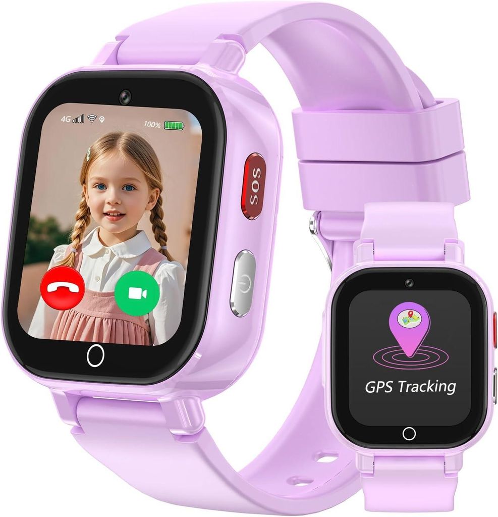 4G-Smartwatch für Kinder mit GPS und Telefonfunktion Videoanruf-, SOS-, WLAN-, Sprachchat-, Schulmodus, Schrittzähler und Wecker
