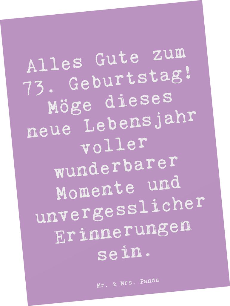 Mr. & Mrs. Panda Postkarte Spruch 73. Geburtstag - Lavendeltraum - Geschenk, Ansichtskarten, Geburtstagsgeschenk, Alter, Postkarten, feiern, handge...