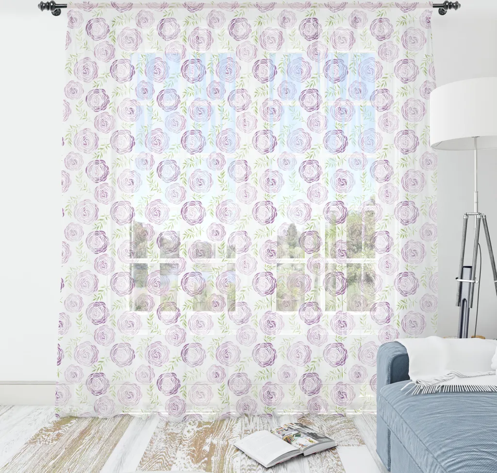 ABAKUHAUS Arazzo floreale, Vista dall'alto su elementi da giardino con foglie, Soggiorno Camera da letto Arazzo in raso setoso, 274 cm x 274 cm, Malva chiaro Bianco