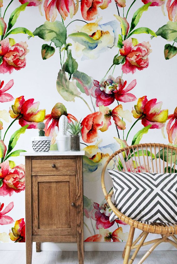 Coloray Fototapete 208x146 cm An Einer Wand Latex Latextapete - Wilde Blumen minimalistisch floral
