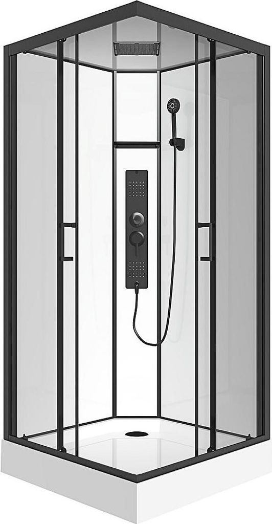 Quadratische Duschkabine mit Hydromassage - Schwarz matt und weiß - B 90 x T 90 x H 215 cm - TANITO