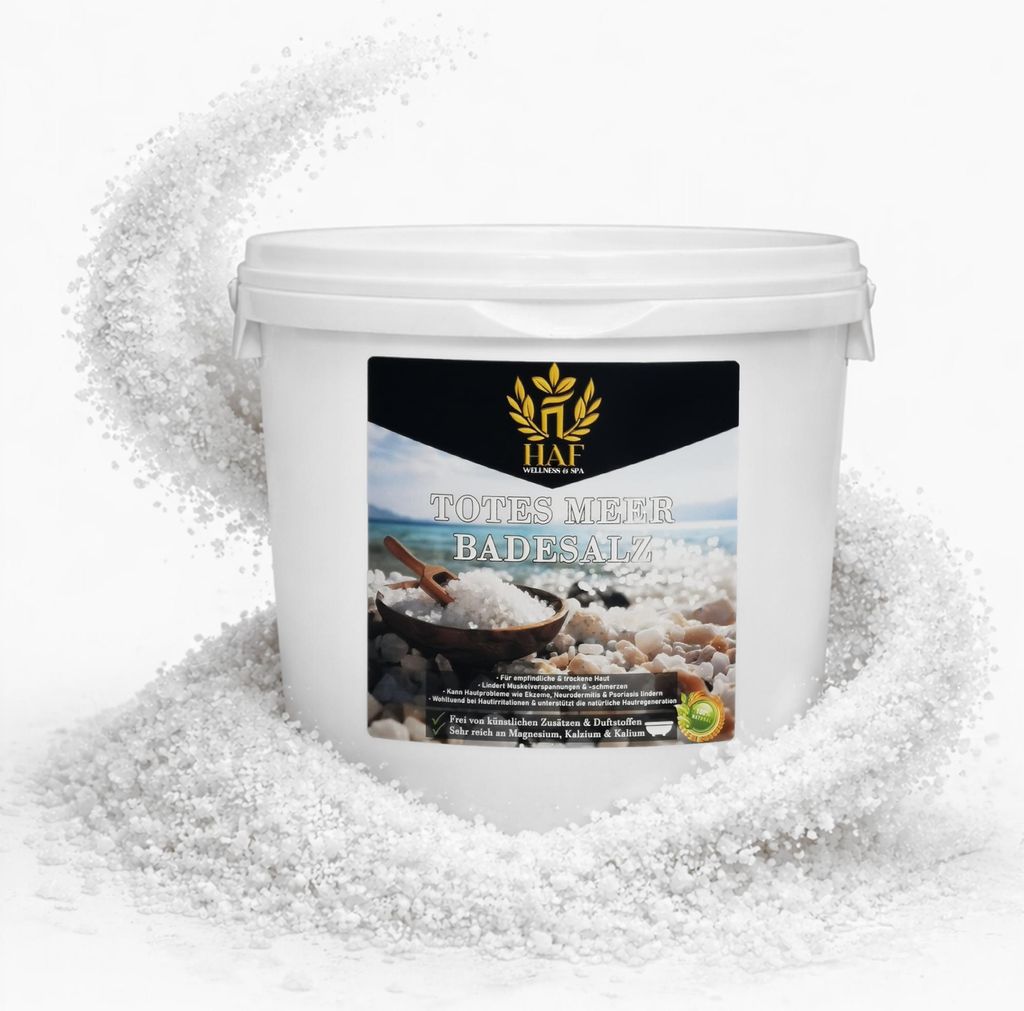 HAF – Totes Meer Badesalz (1 x 5 kg Eimer) – Naturreines Meersalz aus Jordanien. Für trockene Haut & Gesicht | Für guten Schlaf & zur Körper...