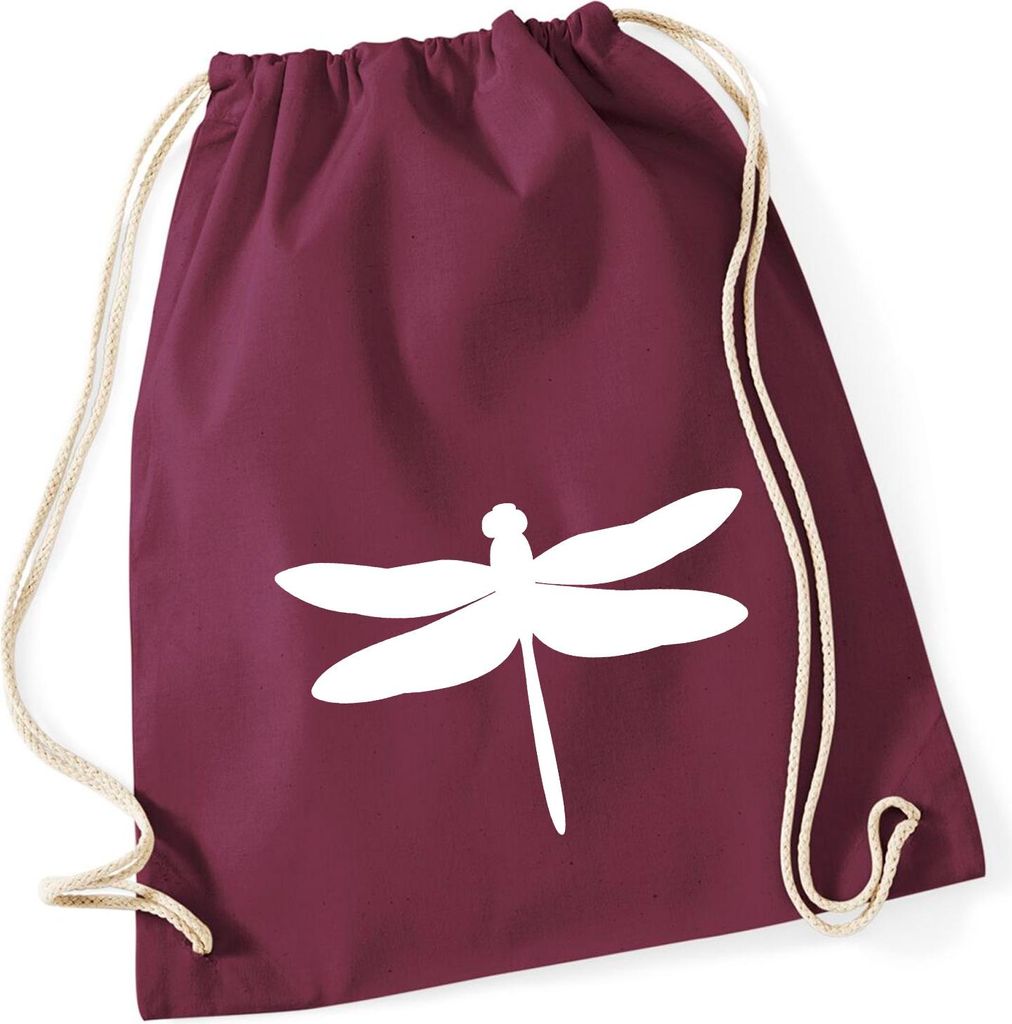 Huuraa Turnbeutel Libelle Silhouette 12 Liter Burgundy Baumwolle Rucksack Geschenkidee