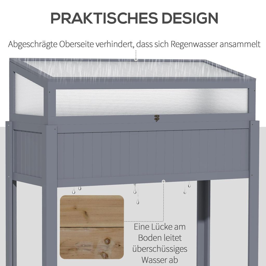 Hochbeet - Pflanzkasten - Holz - Frühbeet mit Polycarbonat - Kräuterbeet - Grau
