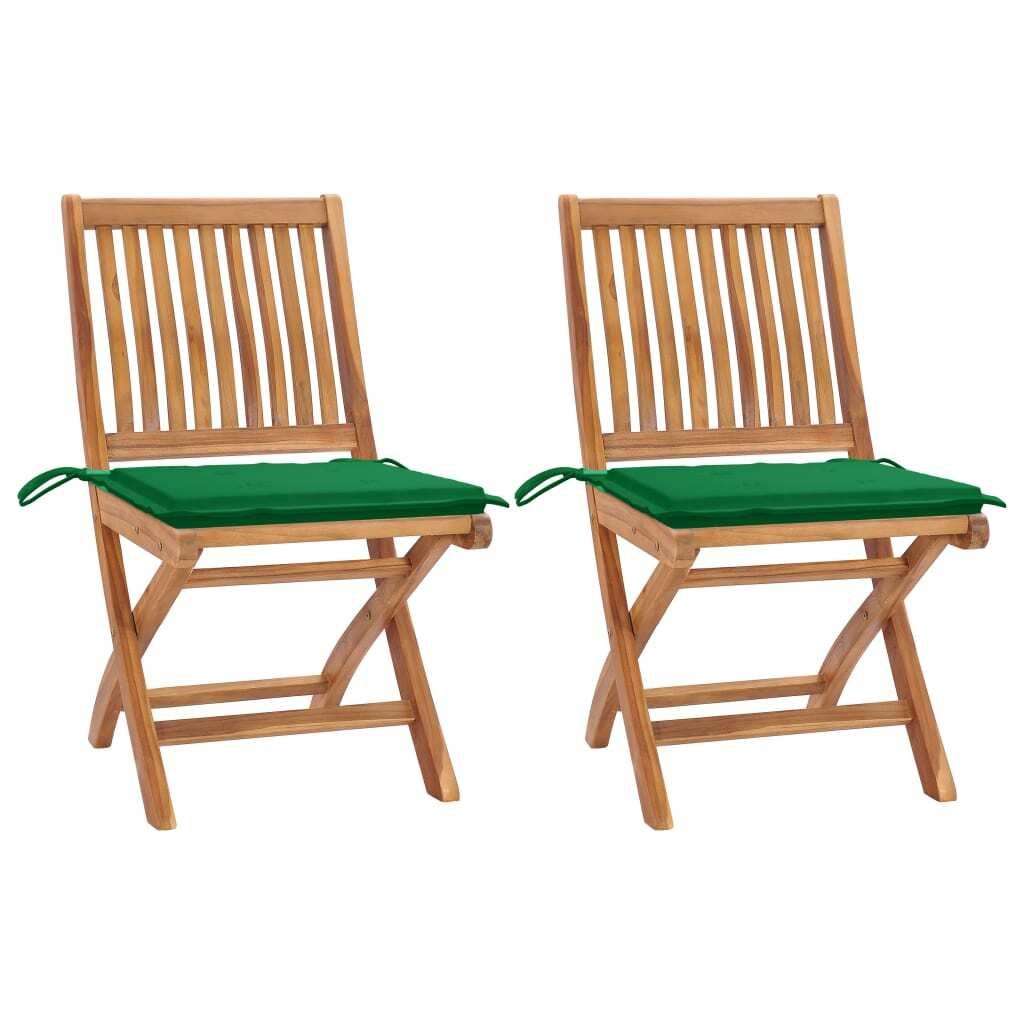 BEI CLORIS Gartenstühle 2 Stk. mit Grünen Kissen Teak Massivholz 2024 Neu8771110