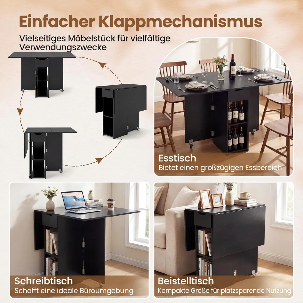 Table pliante mobile noire : optimisez votre cuisine et vos repas
