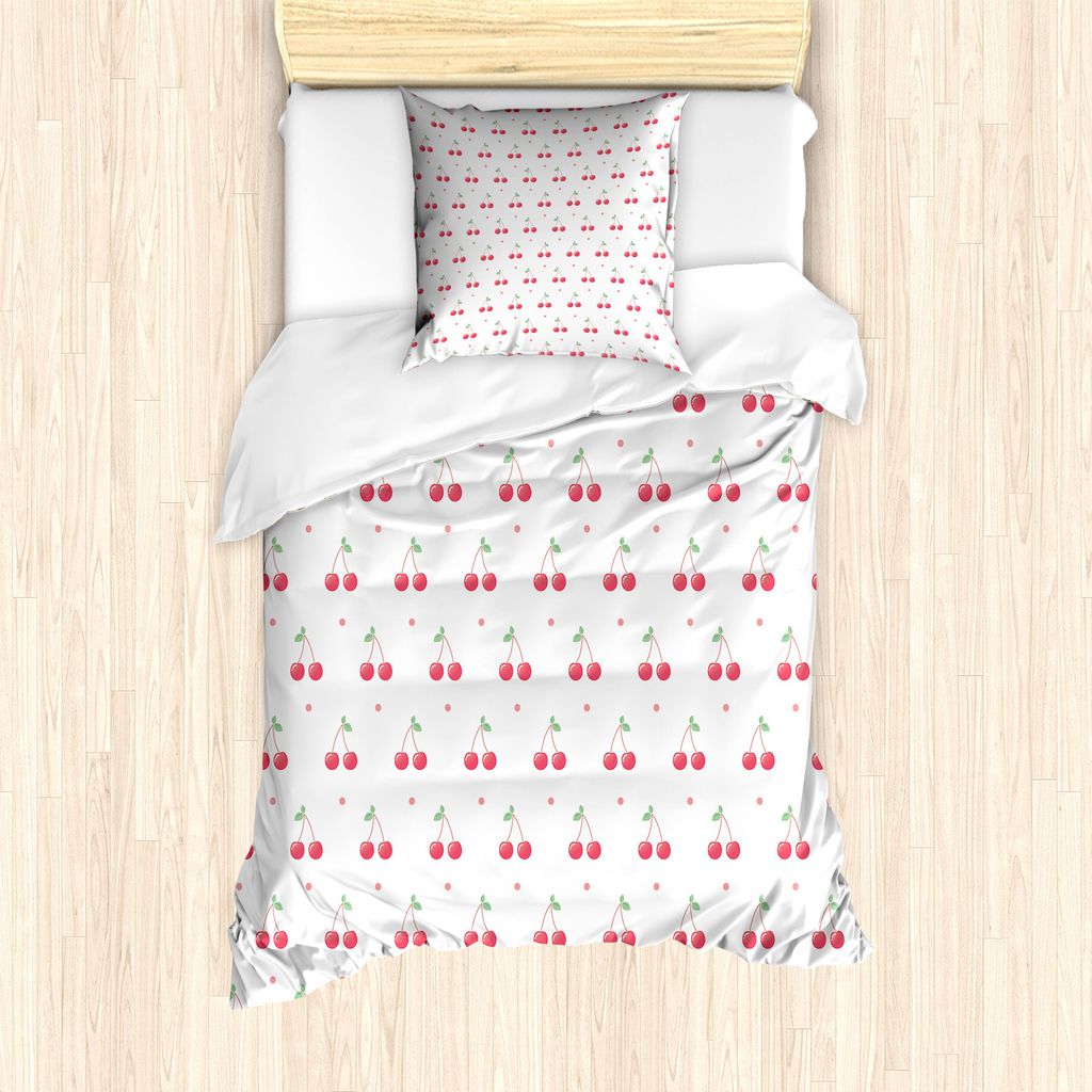 ABAKUHAUS Kirsche Bettbezug Set für Einzelbetten, Sommer-Frucht und Tupfen, Milbensicher Allergiker geeignet mit Kissenbezug, 135 cm x 200 cm - 80...