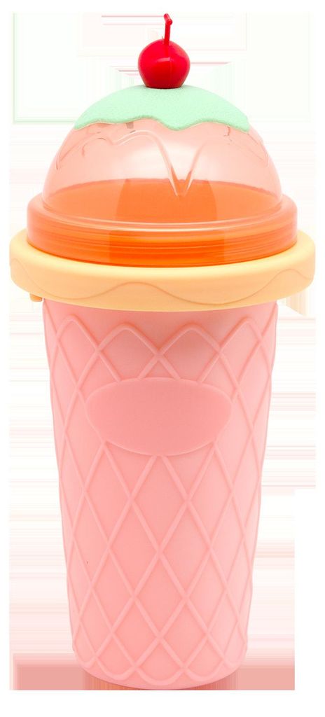 Slushy Maker Becher 330ml Silikon Ice Cup Quetschbecher mit Strohhalm & Löffel DIY Slush Eis für Kinder & Erwachsene Zuhause Sommer,Rosa