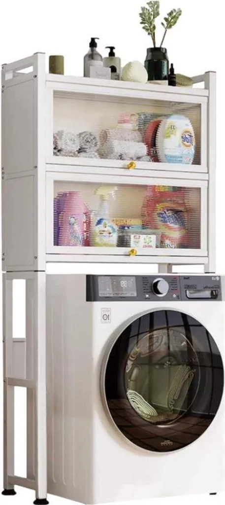 Étagère lave-linge réglable en hauteur, structure acier étanche grise