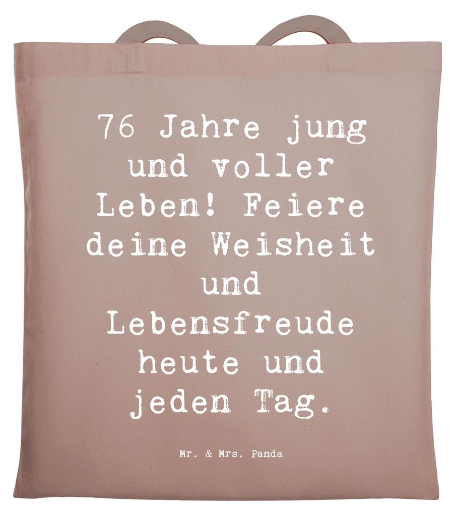 Mr. & Mrs. Panda Shopping Tasche Spruch 76. Geburtstag Jung und Lebendig - Braun Pastell - Geschenk, Geburtstagsgeschenk, Jubiläum, Beutel, für G...