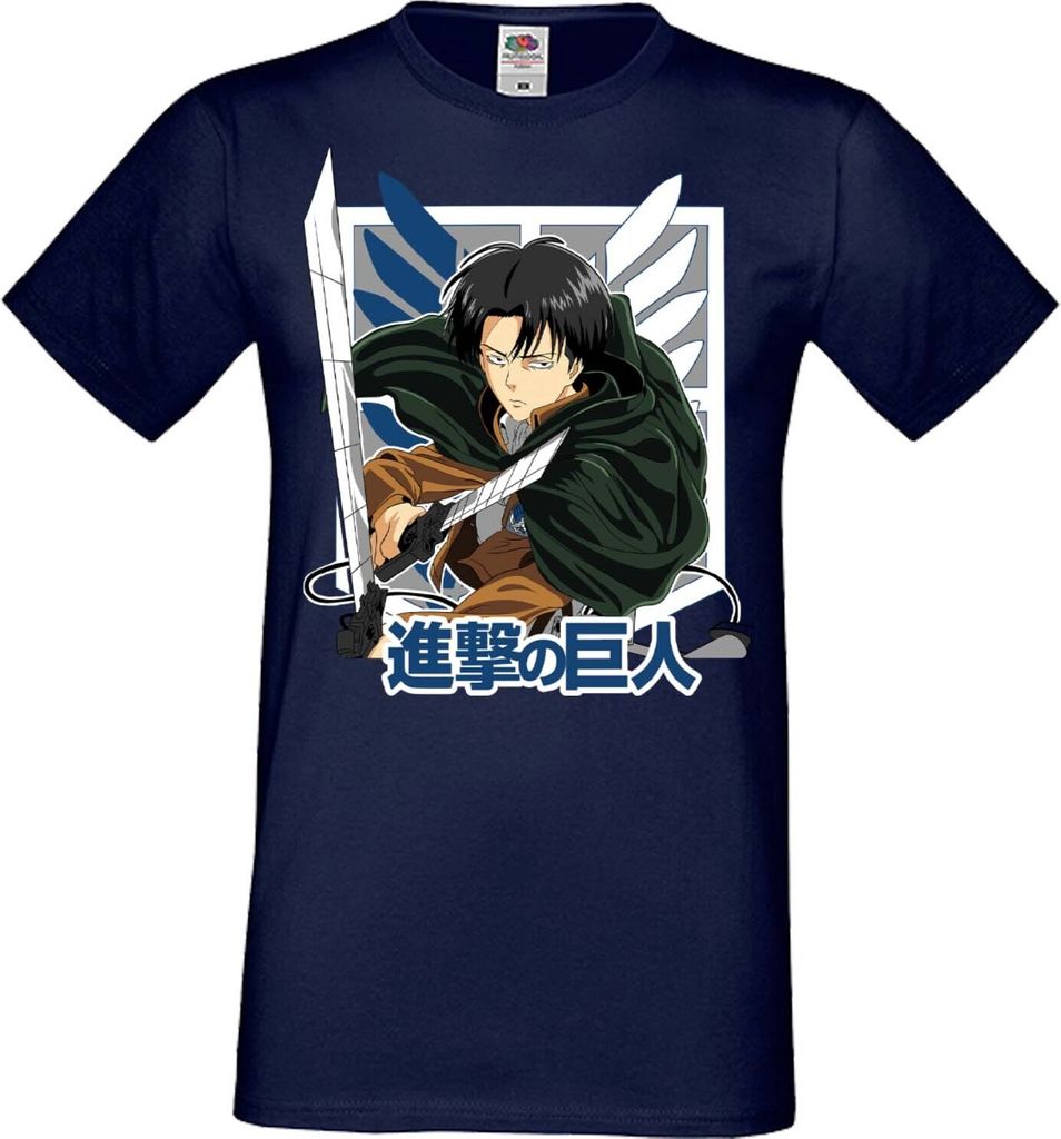 Herren T-Shirt Manga Anime Attack Anime On Titan Levi Ackerman 01 Levi Titan Attack, Man M / Dunkelblau