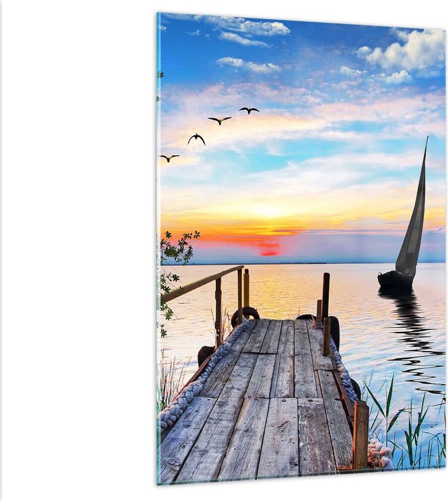 Bilder auf glas - Einteilig - Brücke See - 80x120cm - Glasbilder - Wandbilder - Bilder - Kunstdruck - zum Aufhängen bereit - Wanddekoration aus G...