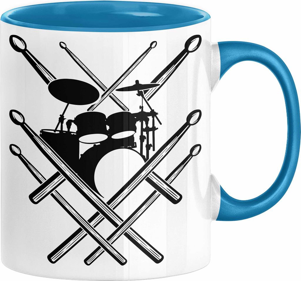 Drummer Schlagzeug-Spieler Geschenk Tasse Geschenkidee Kaffee-Becher Schlagzeuger Schlagzeug Stick (Blau)