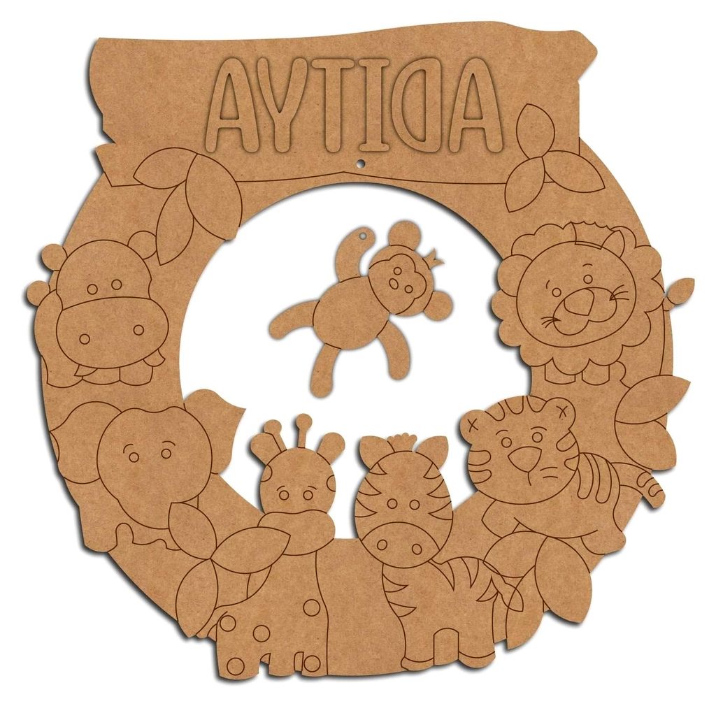 Namensschild mit Tiermotiv aus italienischem Sperrholz, 38,1 cm