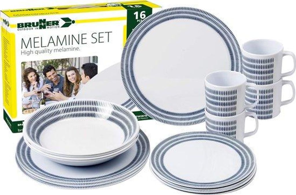 Melamin-Einburgerungsset für 4 Personen - Blau - 16-teilig - Hochwertiger, rutschfest und haltbar