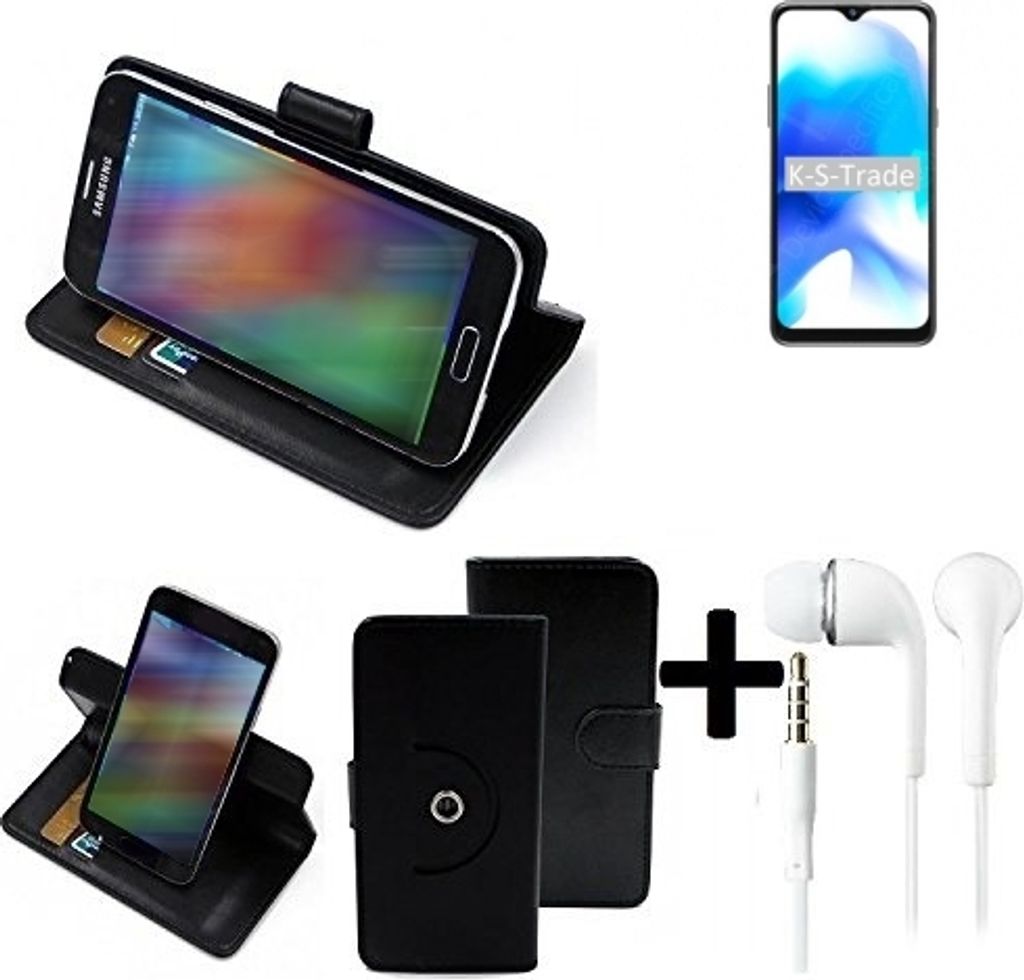 K-S-Trade Handy Hülle Schutz Hülle + Kopfhörer kompatibel mit Blackview A80s Handyhülle Flipcase Smartphone Cover Handy Schutz Tasche Walletcase