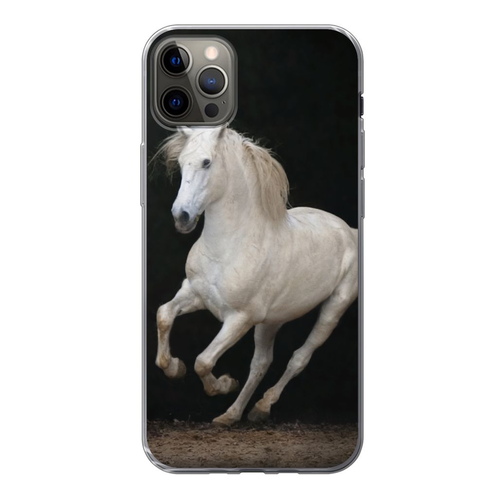 MuchoWow Handyhülle Schutzhülle Hülle für iPhone 13 Pro Max Pferde - Schwarz - Porträt Silikon Softcase Handy Hülle - Mobiltelefon