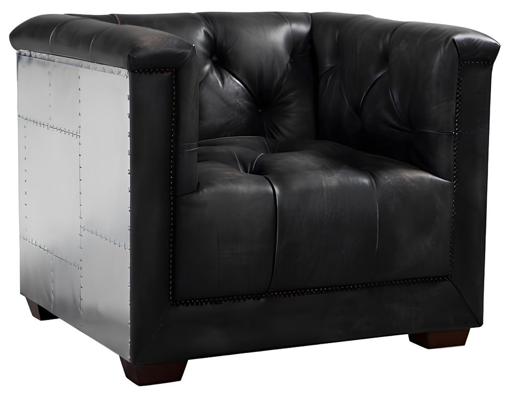 Sessel Schwarz Echtleder Ledersessel Flugzeug Design Flieger Armlehnsessel Neu