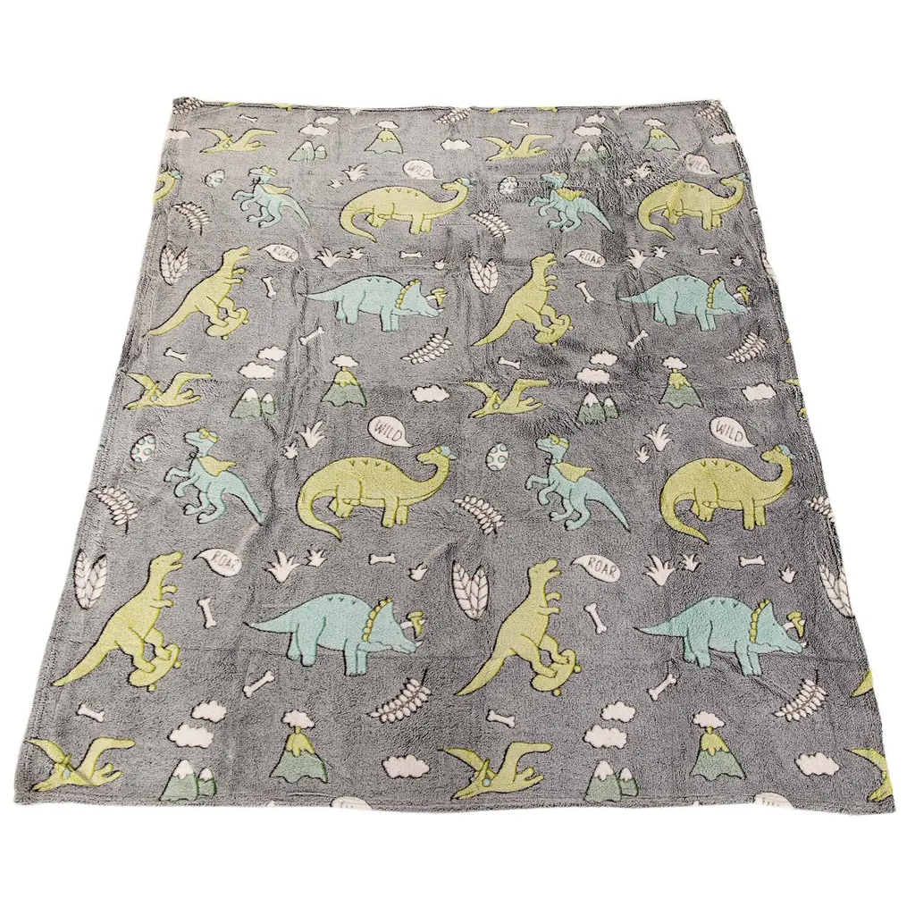 Plaid Enfant Dinosaures Lumineux - Couverture Polaire Fluorescente 130x150