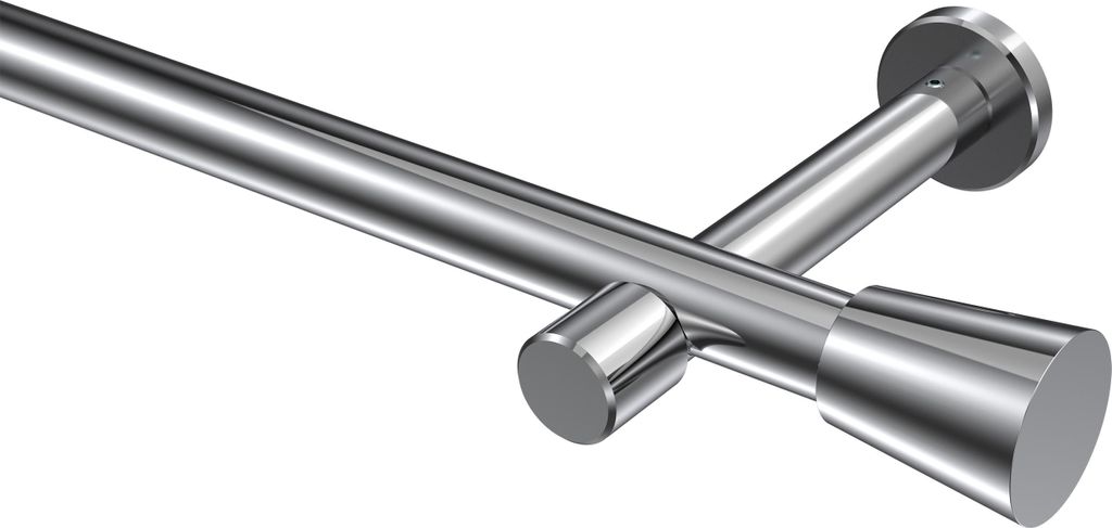 Interdeco Gardinenstange / Vorhangstange Chrom, Typ Prestige Sitra (Konus) ohne Ringe, 20 mm Ø 1-läufig, 160 cm