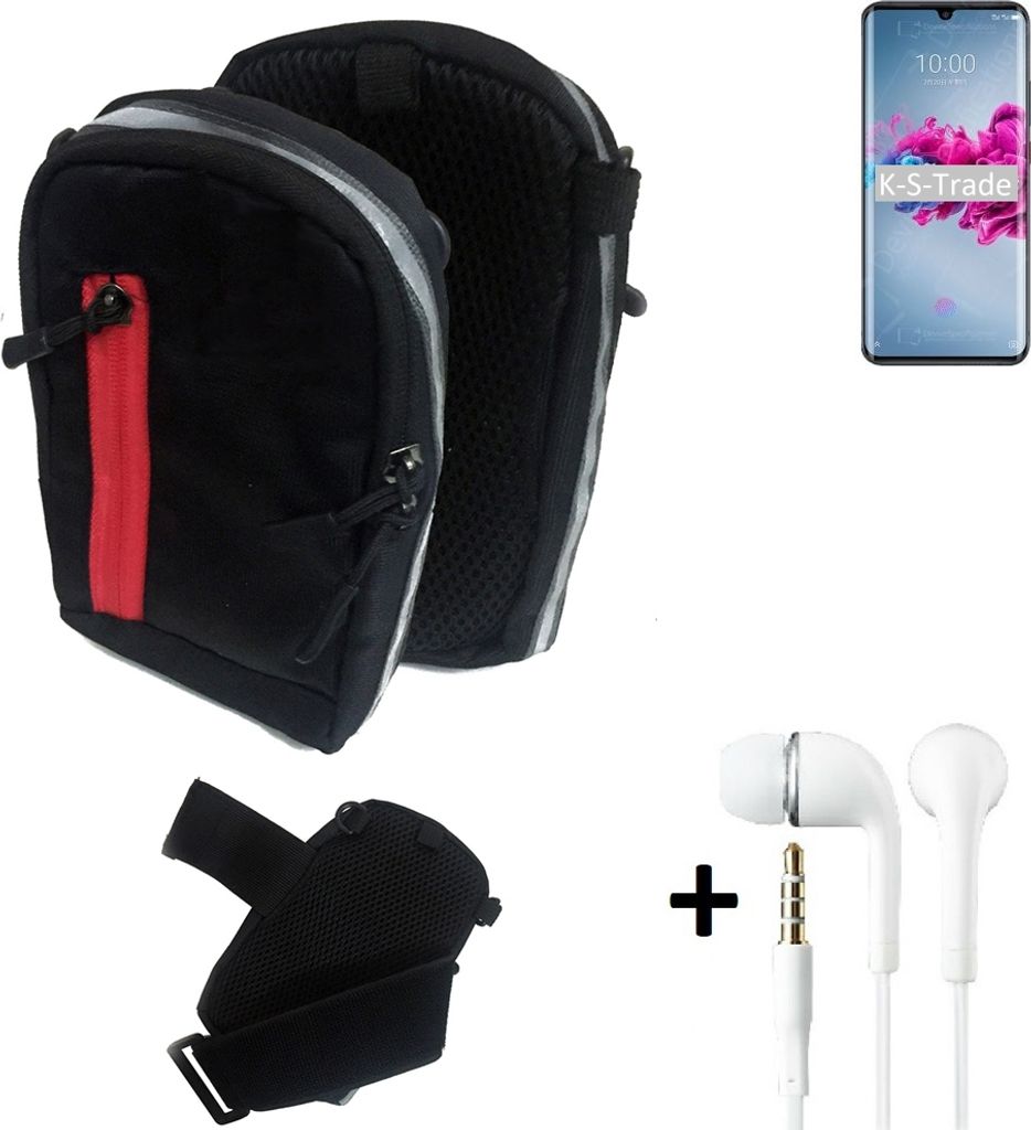 K-S-Trade Outdoor Gürteltasche Holster Umhängetasche + Kopfhörer kompatibel mit ZTE Axon 11 5G schwarz Handy Tasche Case travelbag Schutzhülle
