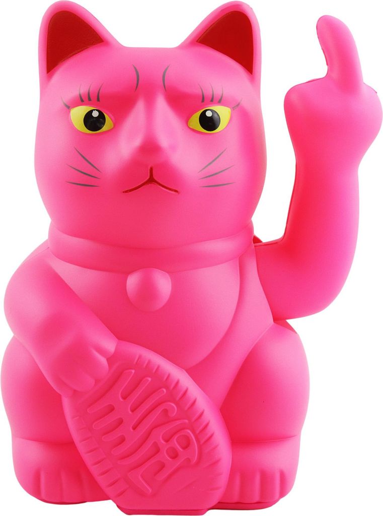 Glückskatze Angry Cat Maneki-neko Stinkefinger Mittelfinger pink 15cm Winkekatze Lucky cat