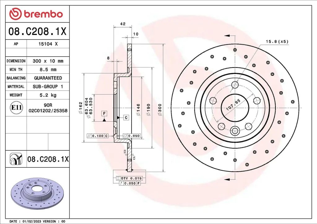 Brembo 08.C208.1X Disque de frein Xtra pour Discovery Sport et E-Pace