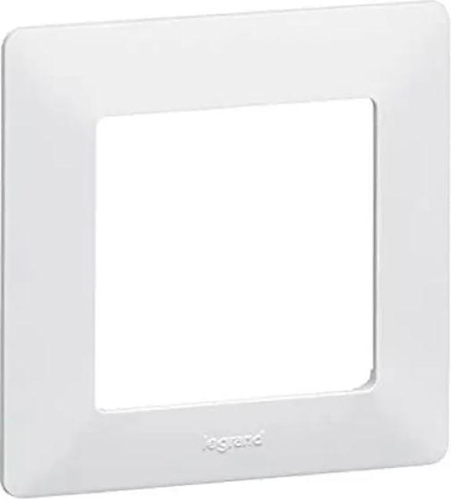 A white frame for an electrical outlet or switch.