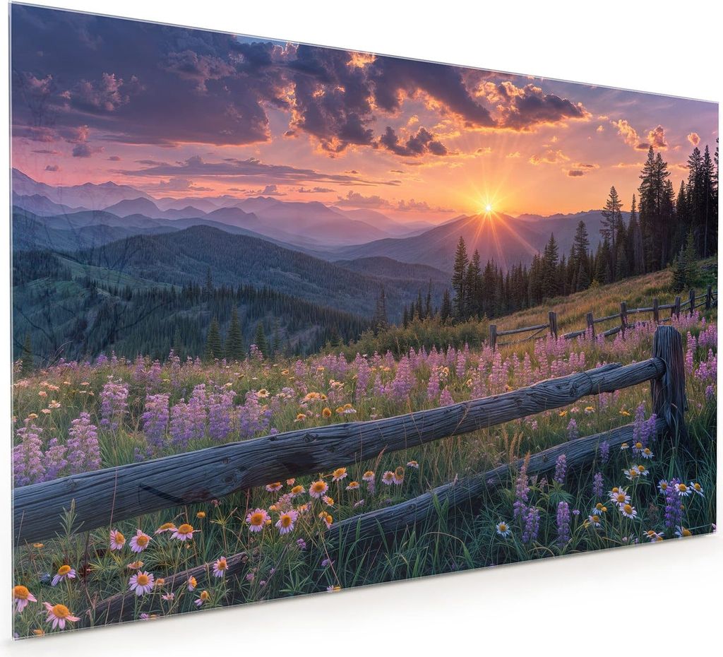 Küchenrückwand Spritzschutz Glas mit Motiv Sonnenuntergang Wiese 40 x 40 cm