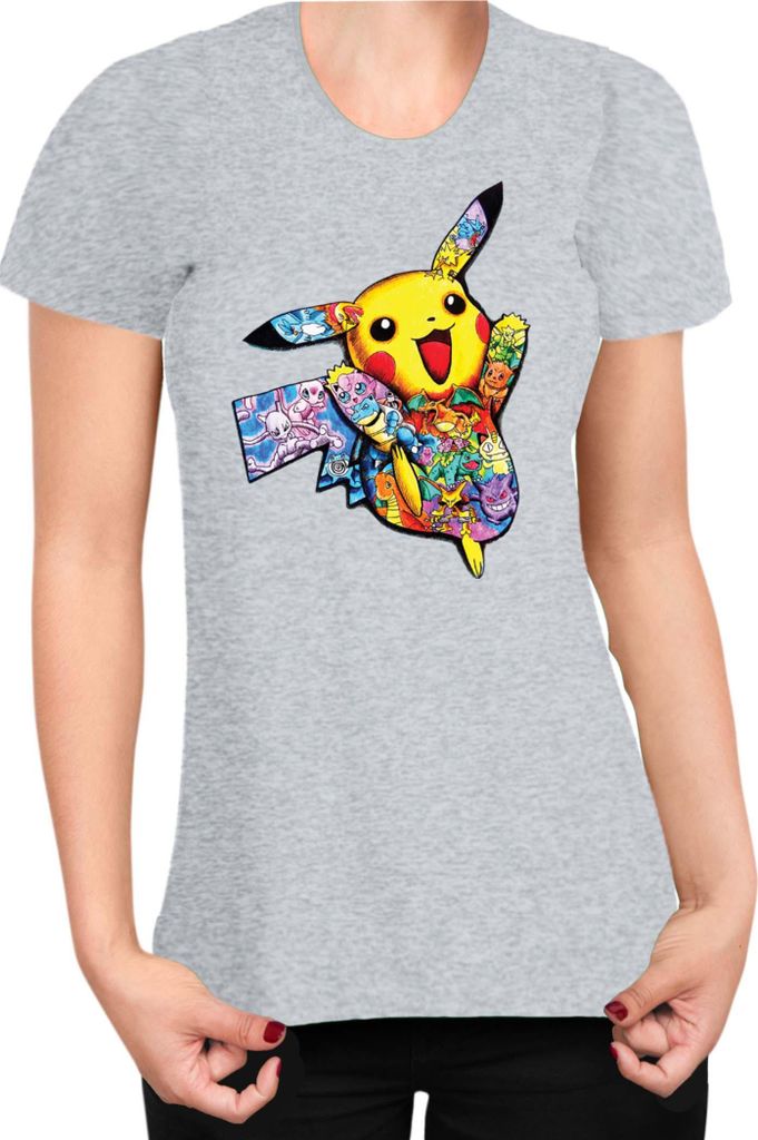 Damen T-Shirt Japan Manga Anime Comics Pokemon 035, Lady XS / Grau