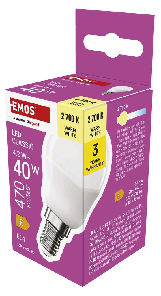 EMOS LED Lampe Mini Globe, 4,2W Ersatz für 40W Glühbirne, kleine Birne mit E14 Sockel, Helligkeit 470 lm, Warmweiß 2700 K, 30000 h Lebensdauer, ...