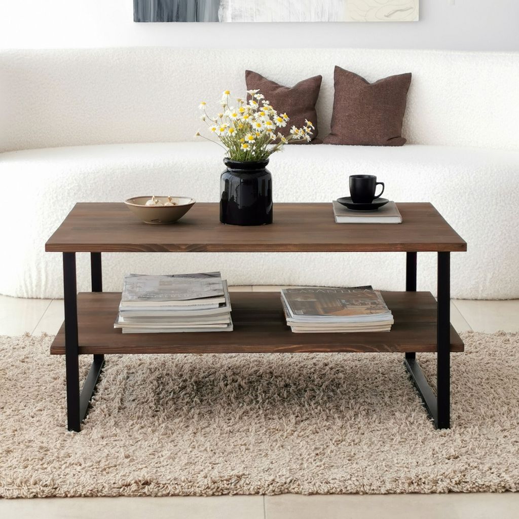 Skye Decor, Neta - Walnut, Couchtisch, Nussbaum, 100 % MASSIVES KIEFERHOLZ, 85 x 60 x 40 cm