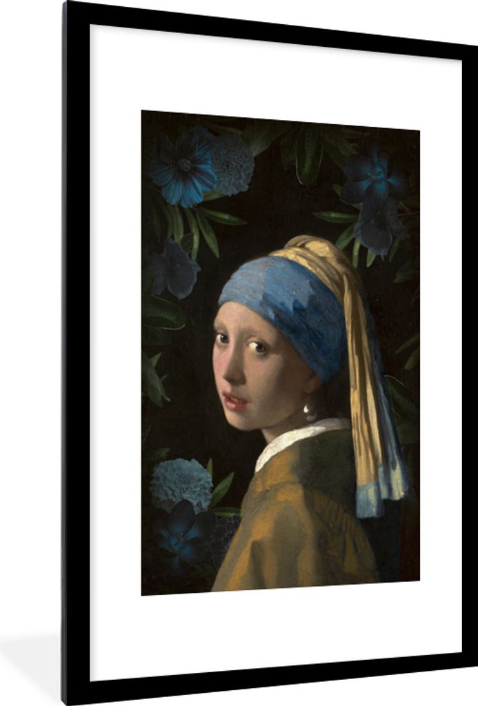 MuchoWow MuchoWow Gerahmtes Poster Das Mädchen mit dem Perlenohrring - Johannes Vermeer - Blumen 60x90 cm - Poster mit zchwarzem Bilderrahmen ...