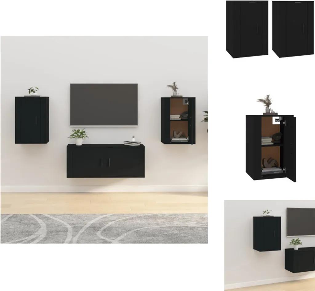 Armoire TV Suspendue Noire 40x34,5x60 cm - Rangement Mural Compact
