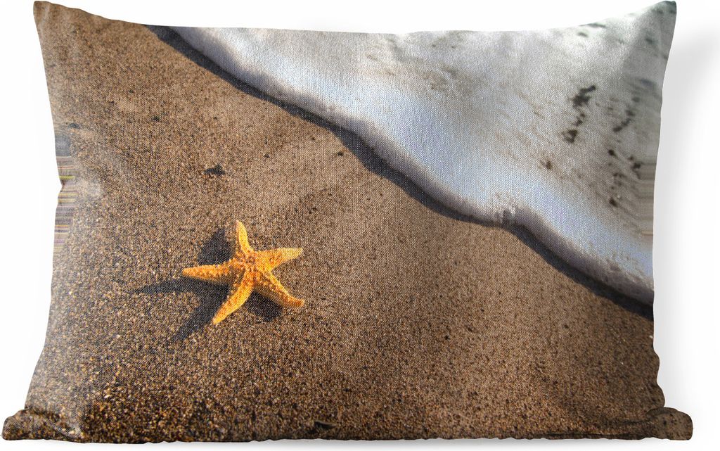 MuchoWow Outdoor Kissen - Seestern - Gelb - Strand - 60x40 cm - Wetterfest - Lounge Kissen - Zierkissen - Kissen für Innenräume