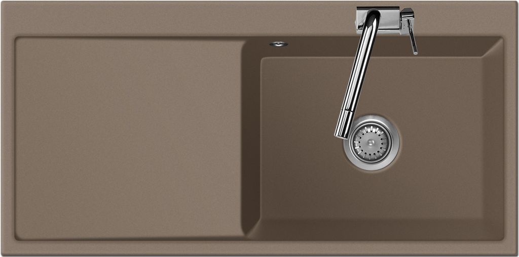 Flächenbündige Spüle MERA 100 SL F Fango Becken rechts mit Handbetätigung