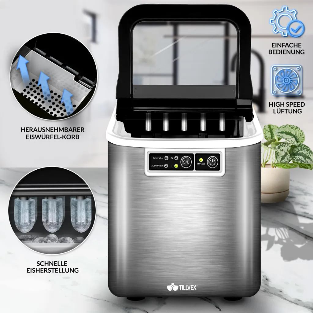 Machine à glaçons tillvex 2,2L Inox Argent : Icemaker robuste et rapide - 3