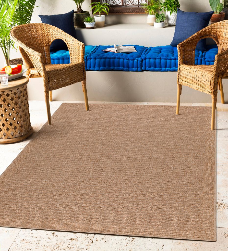 In& Outdoor Teppich Wetterfest Modern Design Natur für Küche Balkon Terrasse Garten auch Wohnzimmer Teppich, Größe: 120 x 170 cm, Farbe: Beige-2