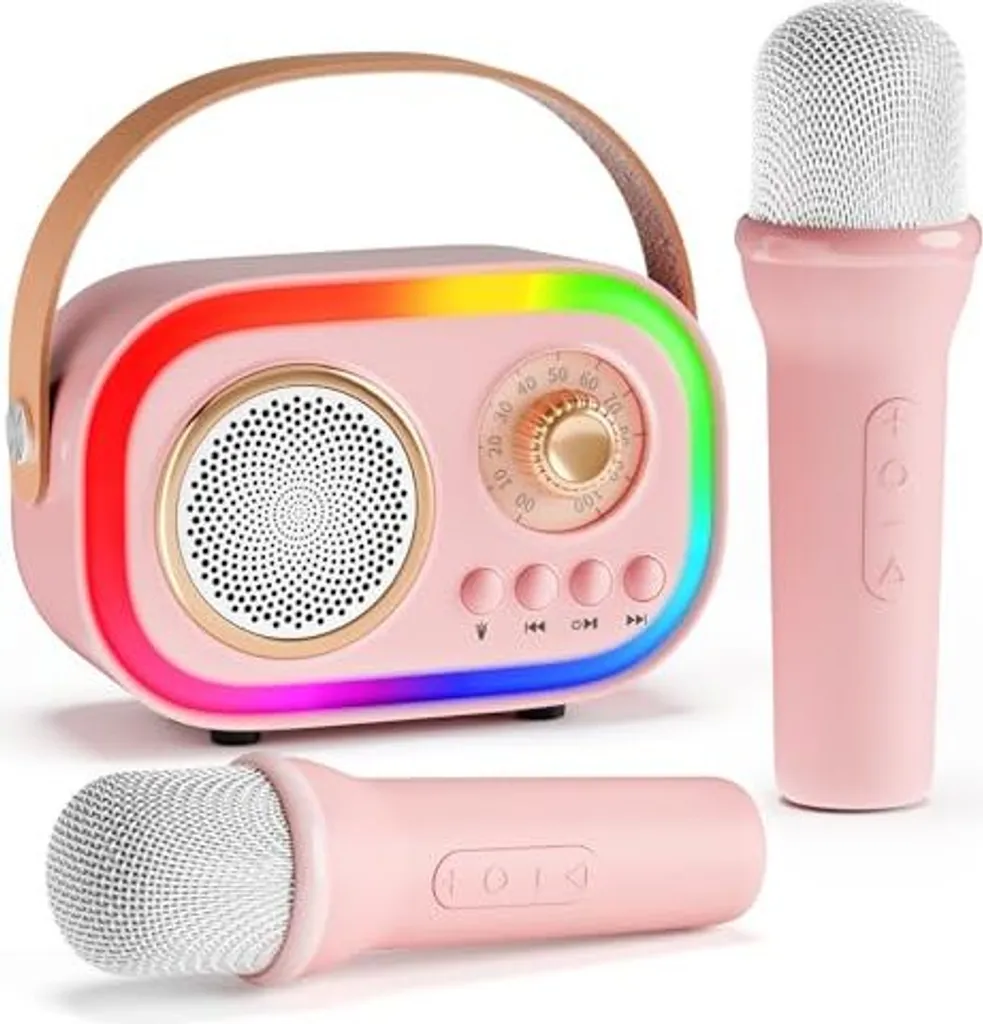 Mini Macchina Karaoke Portatile Con 2 Microfoni Wireless – Batteria 1800 MAh, Bluetooth 5.0, Altoparlante Migliorato, Per Bambini E Adulti