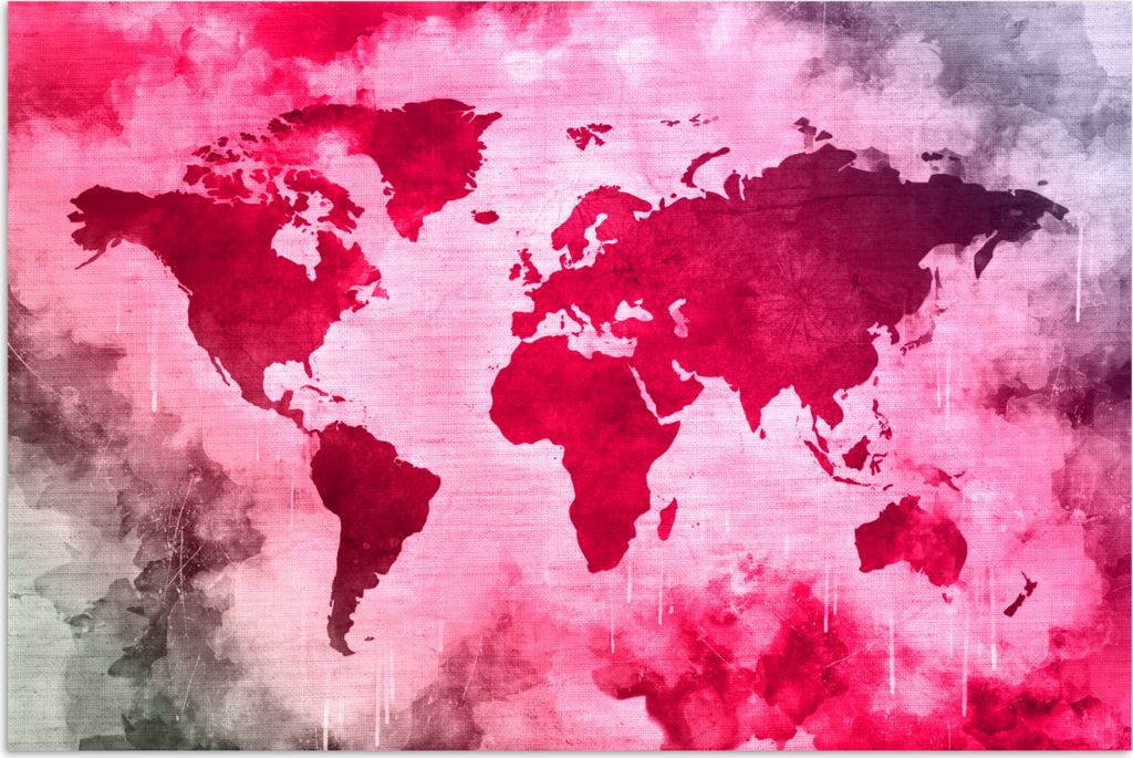 MuchoWow Poster Weltkarte - Rot - Schwarz 60x40 cm - Schlafzimmerdekoration