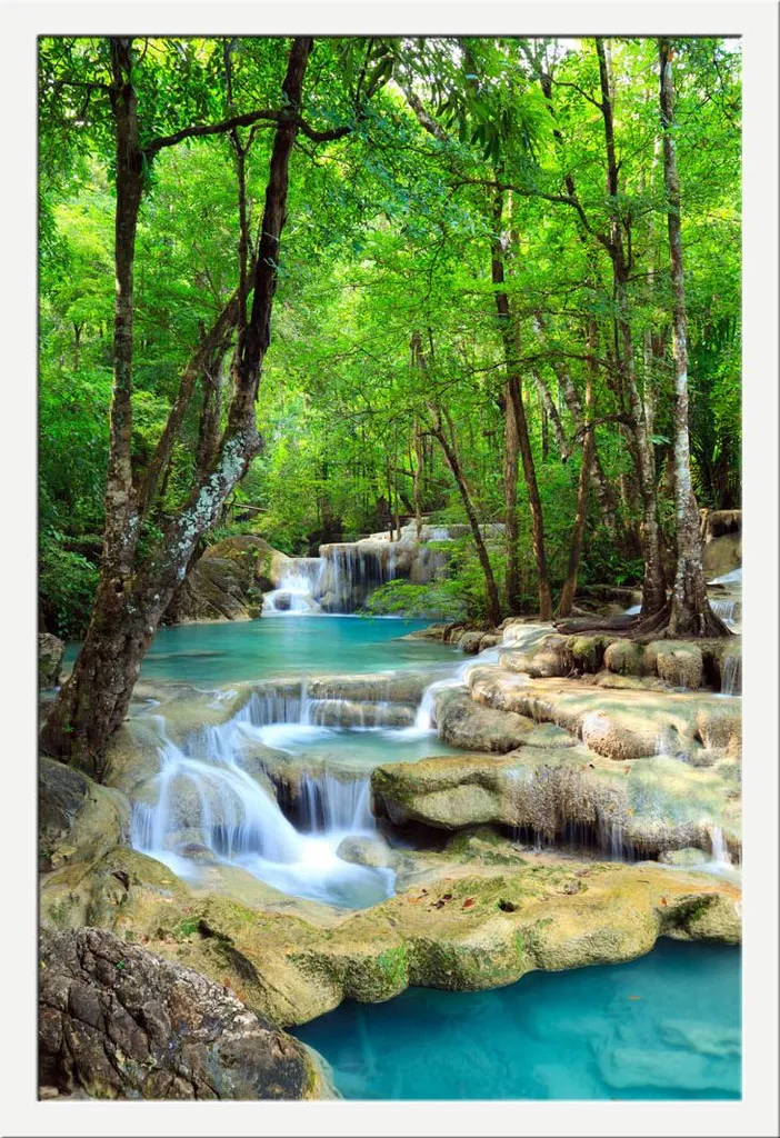 Offerta Poster XXL Cascate Blu Thailandia + Cornice Bianca MDF