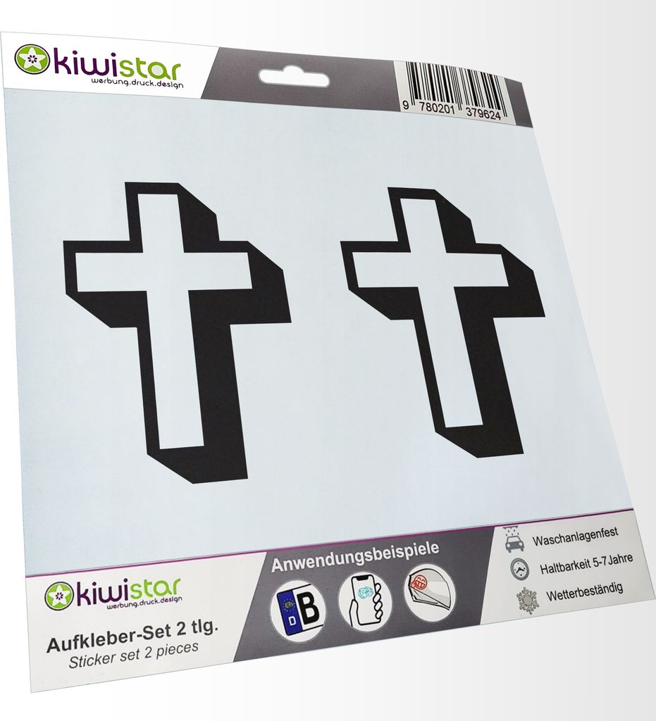 Kiwistar - 2x Kennzeichenaufkleber - mattschwarz - 21 mm Kreuz - Gotteskreuz Aufkleber für Auto, Laptop, Fahrrad, LKW, Motorrad Mehrfarbig JDM Dec...