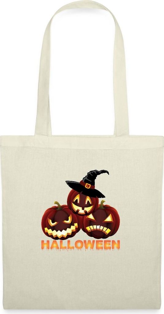 Spreadshirt Halloween Kürbisse Mit Hexenhut Gruselig Lustig Stoffbeutel, One size, Natur